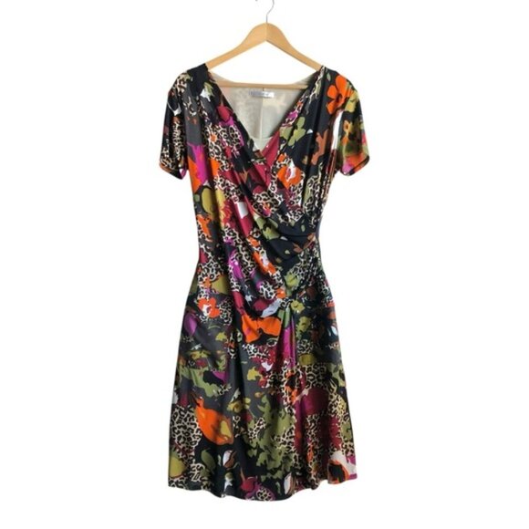 Max Mara Floral Jersey Dress Multicolor Wrap Style Small - Picture 2 of 14